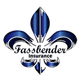 Blue fleur-de-lis design with "Fassbender Insurance" text overlay.