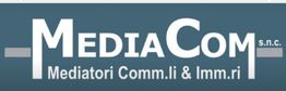 Logo di MediaCom snc, mediatori commerciali e immobiliari, su sfondo blu.