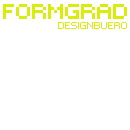 Gelbes Logo „FORMGRAD DESIGNBUERO“ auf weißem Hintergrund.