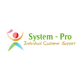 Buntes Logo "System-Pro", darunter "Individual Customer Support" in Orange.