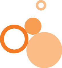 Orangene Kreise in verschiedenen Größen auf weißem Hintergrund.
