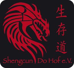 Rotes Drachen-Logo mit chinesischen Schriftzeichen und dem Text "Shengcun Do Hof e.V."