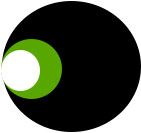 Schwarzer Kreis mit grünem Rand und einem weißen Kreis links innen.