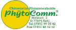 Logo von PhytoComm mit Adresse und Telefonnummern auf gelbem Kreis. Chinesische Pflanzenextrakte.