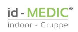 Logo mit Text: "id-MEDIC indoor-Gruppe" in Grau und Grün, auf weißem Hintergrund.