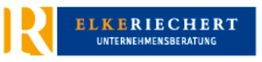 Logo mit Initialen "ER" links und Text "ELKE RIECHERT UNTERNEHMENSBERATUNG" auf blauem Hintergrund.