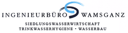 Logo von Ingenieurbüro Wamsganz, blaues Symbol, spezialisiert auf Wasserwirtschaft.
