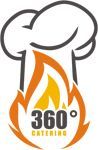 Kochmütze und Flammen über dem Logo „360° Catering“.