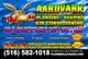 Aardvark Plumbing ad with aardvark holding wrench, contact info, services, and 24/7 fast service.