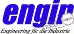 Logo mit blauem "engin", Text "Engineering für die Industrie" und ISO-Siegel.