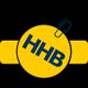 Gelbes Logo mit den blauen Buchstaben "HHB", Büroklammer oben rechts.