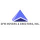 Blue pyramid logo above "DFW Movers & Erectors, Inc." in gray text.