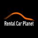 Logotipo de "Rental Car Planet" con un diseño de línea de coche en color naranja sobre fondo negro.