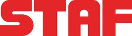 Logo con la scritta "STAF" in rosso su sfondo bianco, caratteri grandi e in grassetto.