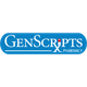 Logo of GenScripts Pharmacy with a blue background and stylized text.