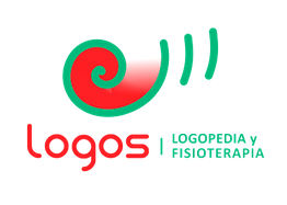 Logotipo de Logos: caracol rojo y verde, texto "logopedia y fisioterapia".