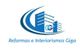 Logotipo azul de "Reformas e Interiorismos Giga" con diseño de edificios estilizados.