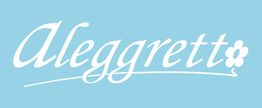 Texto "Aleggrett" en blanco sobre fondo azul, con un trébol pequeño al final.