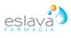 Logo de Eslava Farmacia con texto y diseño de gotas y símbolo de cruz médica en azul y naranja.