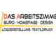 Logo mit Text: "DAS ARBEITSZIMMER, Büro - Homepage - Design, Logogestaltung, Textildruck".