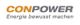 Logo von CONPOWER, Text: "Energie bewusst machen", in Grau und Orange.