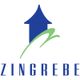 Logo mit blauem Pfeil und grünem Schwung, darunter der Name "Zingrebe".