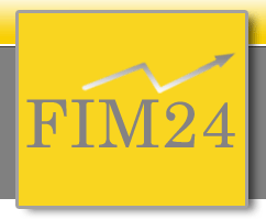 Gelbes Logo mit grauem Schriftzug "FIM24" und einem aufsteigenden Pfeil.