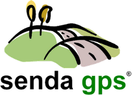 Logo de Senda GPS con colinas y camino estilizado en verde y gris.