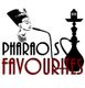 Eine schwarze Shisha und ein Pharao mit Mikrofon, daneben der Text "Pharaoh's Favorites".