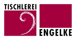 Logo der Tischlerei Engelke mit rotem Quadrat und weißem Spiralmuster.