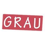 Rotes Rechteck mit dem weißen Wort "GRAU" in fetter Schrift.