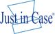 Logo van "Just in Case" met blauwe dooslijntekening.