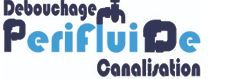 Texte: "Débouchage Perifluide Canalisation" avec robinet stylisé au-dessus du mot.