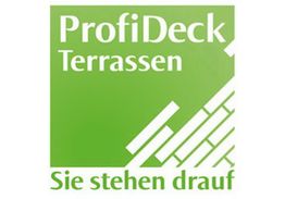 Grünes Logo von ProfiDeck Terrassen mit Schriftzug: "Sie stehen drauf".