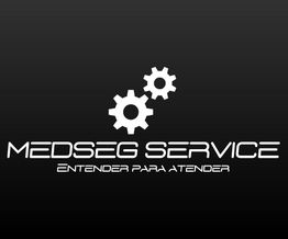 Logo da Medseg Service com engrenagens e slogan "Entender para Atender" em fundo preto.