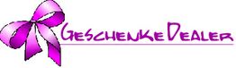 Lila Schleife links, daneben der Schriftzug "GeschenkeDealer" in lila auf weißem Hintergrund.