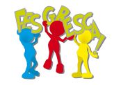 Tres figuras coloridas sostienen letras que forman "FES GRESCA".
