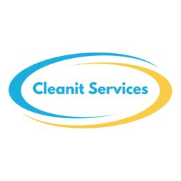 Logo mit Text "Cleanit Services" in blauer und gelber ovaler Umrandung.