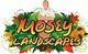 Illustrated logo for "Mosey Landscapes" with colorful leaves and person in the background.