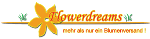 Logo von Flowerdreams mit gelber Blume und dem Slogan "mehr als nur ein Blumenversand".