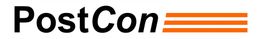 „PostCon“-Logo in Schwarz mit drei orangefarbenen Streifen rechts daneben.