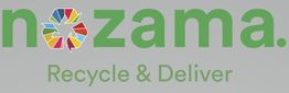 Logo de "nozama" con el texto "Recycle & Deliver" y símbolo de reciclaje multicolor.