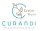 Logo mit Blattmotiv, Schriftzug: Evelin Haas, CURANDI Pflegeberatungsstelle.
