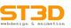 Logo mit Text "ST3D webdesign & animation" in orange und schwarz.