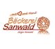 Bäckerei Sanwald Logo mit Herzmotiv und Brot; Text: "...mit Herz und Hand! Jürgen Sanwald".