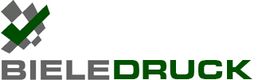 Logo mit Schriftzug "Bieledruck" und grünem Häkchen oben links.
