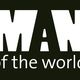 MAN of the world in witte letters op een zwarte achtergrond.