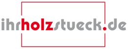 Logo mit dem Text "ihrholzstueck.de" in Grau und Rot, umrahmt von einem roten Rechteck.