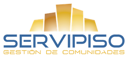 Logo de Servipiso con edificios dorados y texto "Gestión de Comunidades" debajo.