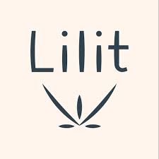 Texto "Lilit" con símbolo de tres hojas invertido en fondo beige.